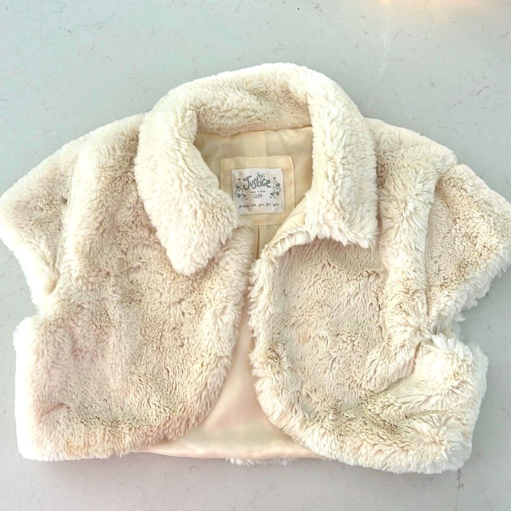 Justice Girls 12/14 Faux Fur Bolero Jacket, Off-White great for Holidays!